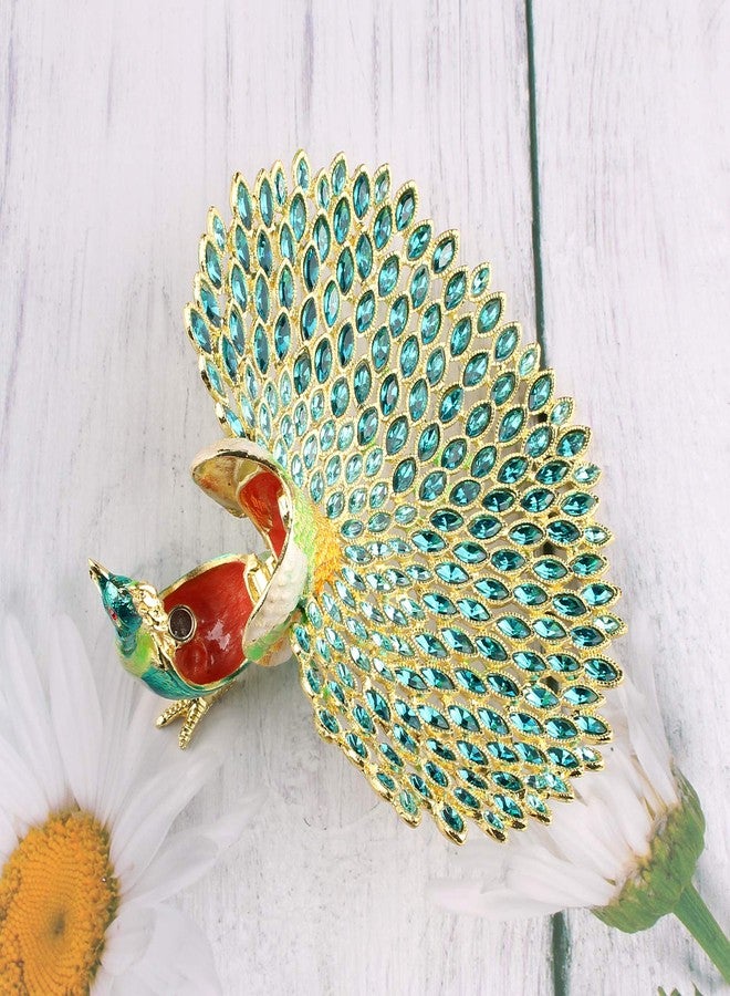 Xinkulas Peacock Jewelry Trinket Box Figurine Enamel Hinged Hand Painted Keepsake Decoration (Green) - Image 4